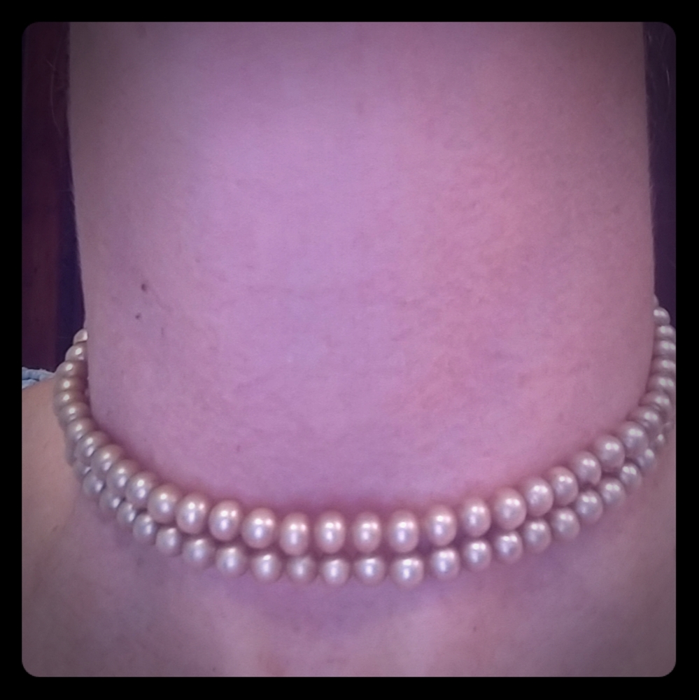 VTG Double Strand Small Pearl Choker Necklace - Golden Pearl